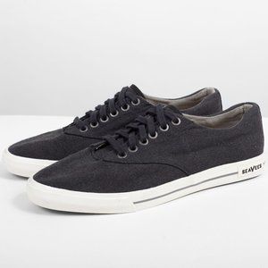 SeaVees Hermosa Plimsoll Standard Black Vintage Wash Linen Size 9